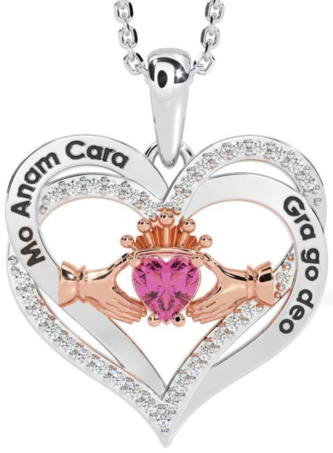 Diamond Pink Tourmaline Rose Gold Silver Irish 