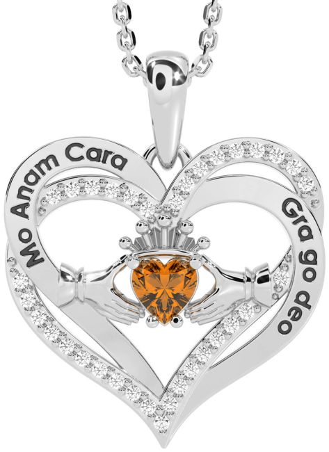 Diamond Citrine White Gold Irish 
