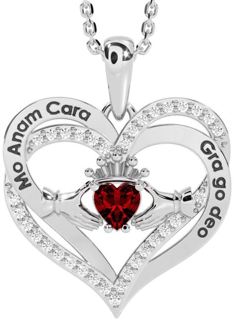 Diamond Garnet White Gold Irish 