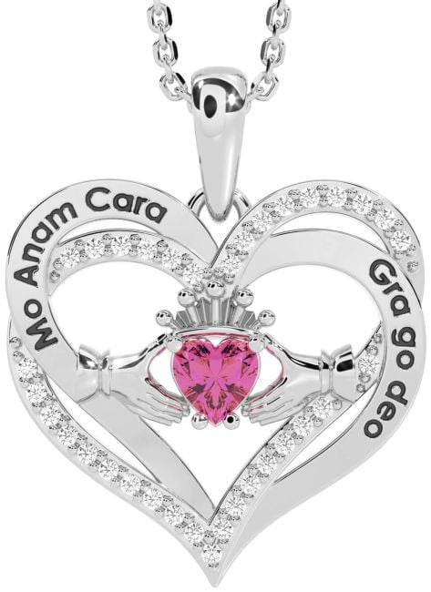 Diamond Pink Tourmaline White Gold Irish 