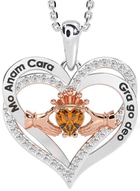 Diamond Citrine White Rose Gold Irish 