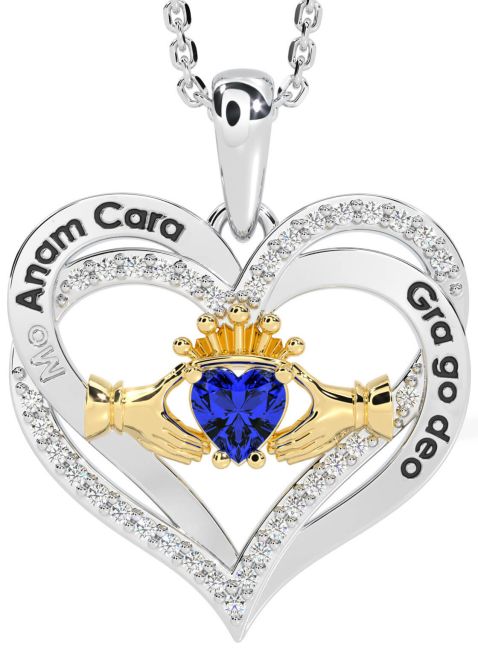 Diamond Sapphire White Yellow Gold Irish 