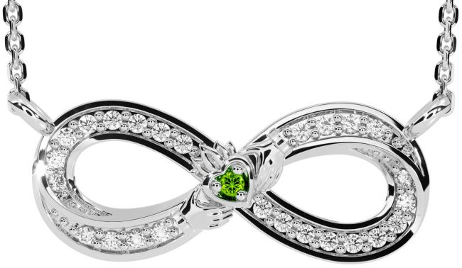 Diamond Peridot Silver Infinity Claddagh Necklace