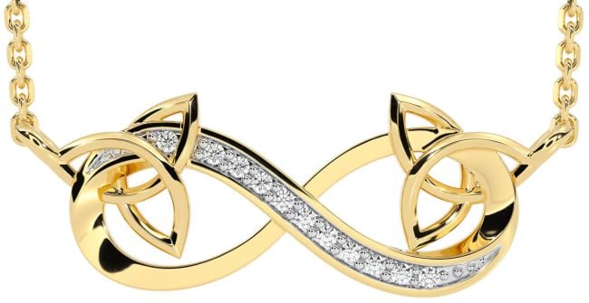 Diamond Gold Silver Celtic Trinity Knot Infinity Necklace
