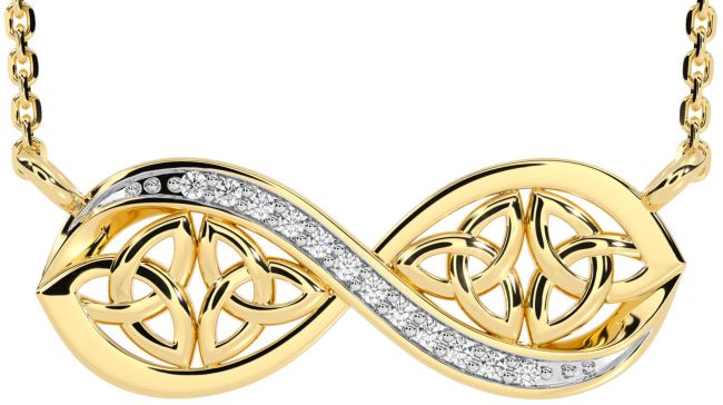 Diamond Gold Silver Celtic Trinity Knot Infinity Necklace