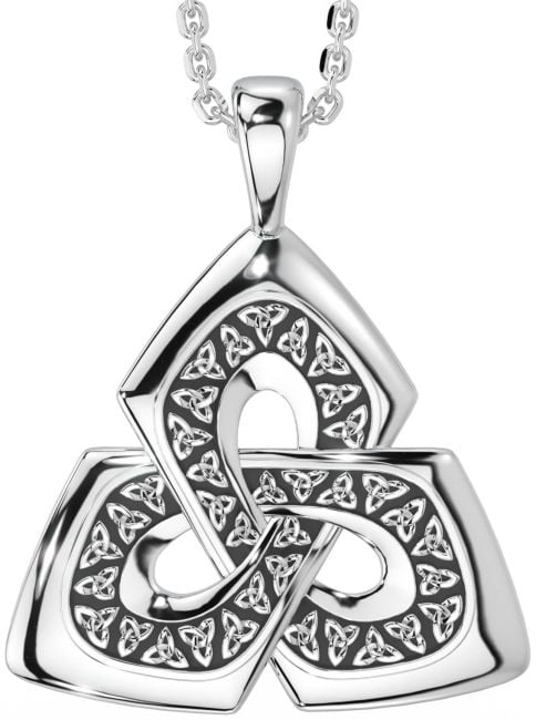 White Gold Black Rhodium Celtic Trinity Knot Necklace