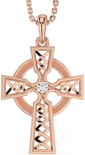 Diamond Rose Gold Silver Celtic Cross Necklace