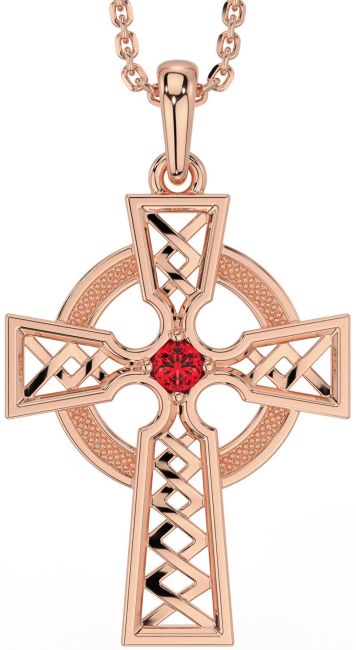 Ruby Rose Gold Silver Celtic Cross Necklace