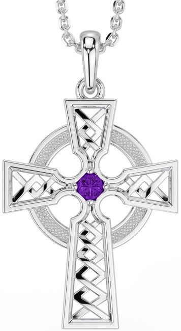 Amethyst Silver Celtic Cross Necklace