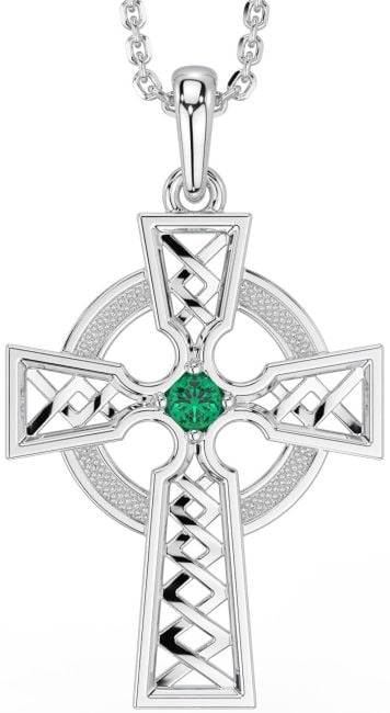 Emerald Silver Celtic Cross Necklace