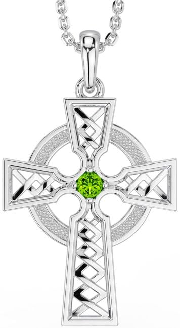 Peridot Silver Celtic Cross Necklace