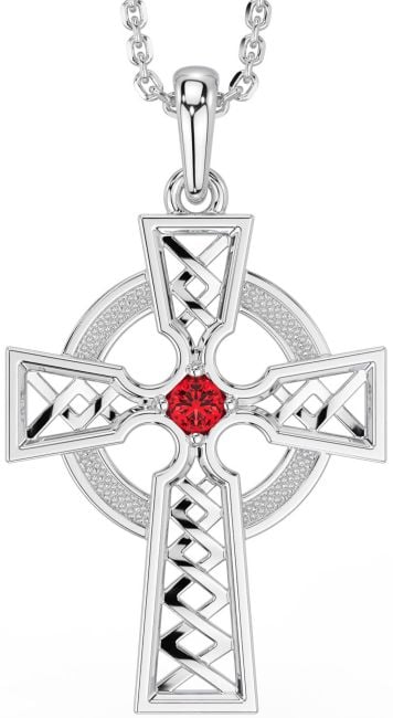 Ruby Silver Celtic Cross Necklace