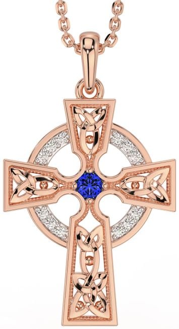Diamant Saphir Rose Gold Silber keltisch Kreuzen Halskette