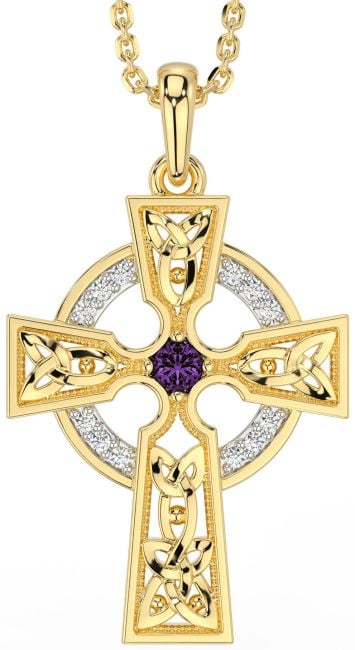 Diamond Alexandrite Gold Silver Celtic Cross Necklace