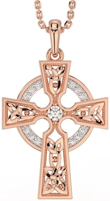 Diamond Rose Gold Celtic Cross Necklace