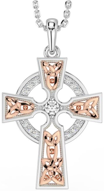 Diamond White Rose Gold Celtic Cross Necklace