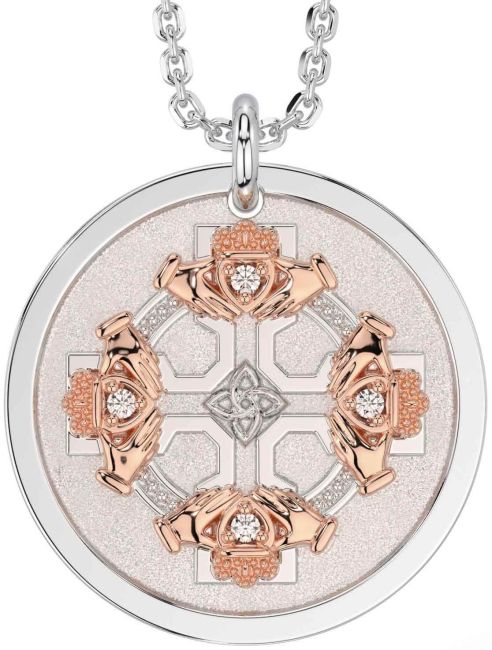 Diamond White Rose Gold Claddagh Celtic Knot Necklace