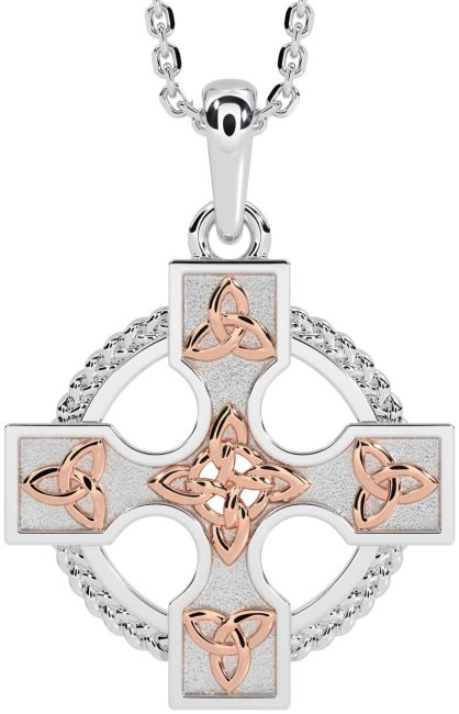 White Rose Gold Celtic Cross Necklace