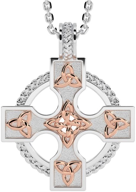 Rose Gold Silver Celtic Cross Trinity Knot Necklace