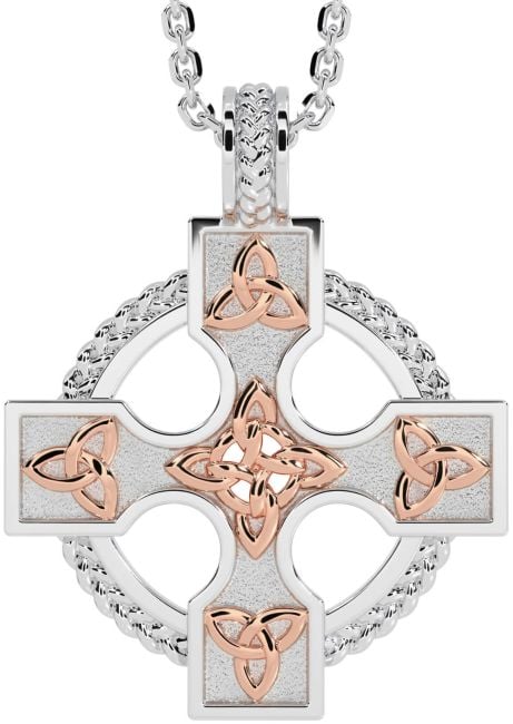 White Rose Gold Celtic Cross Trinity Knot Necklace