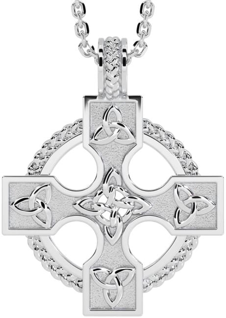 White Gold Celtic Cross Trinity Knot Necklace