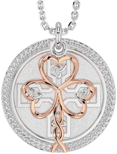 White Rose Gold Celtic Shamrock Trinity Knot Necklace