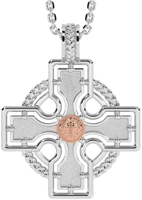 Rose Gold Silver Celtic Cross Necklace