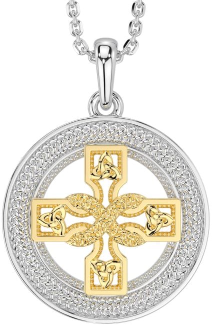 Gold Silver Celtic Cross Trinity Knot Necklace