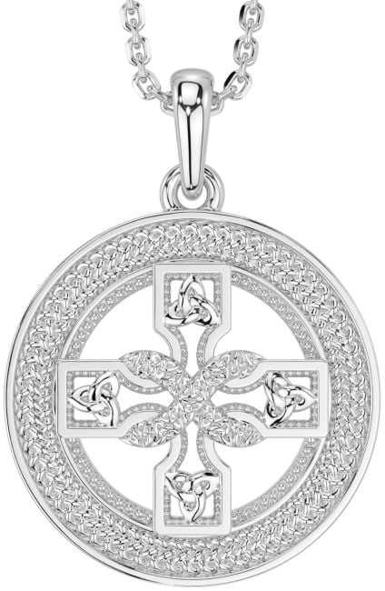White Gold Celtic Cross Trinity Knot Necklace
