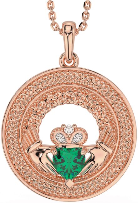 Diamond Citrine Rose Gold Silver Claddagh Celtic Trinity Knot Necklace