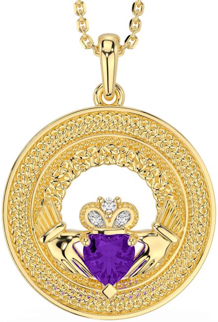 Diamond Amethyst Gold Silver Claddagh Celtic Trinity Knot Necklace