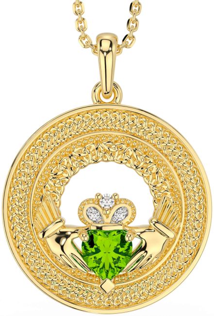 Diamond Peridot Gold Silver Claddagh Celtic Trinity Knot Necklace