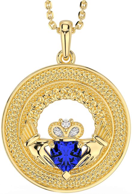 Diamond Sapphire Gold Silver Claddagh Celtic Trinity Knot Necklace