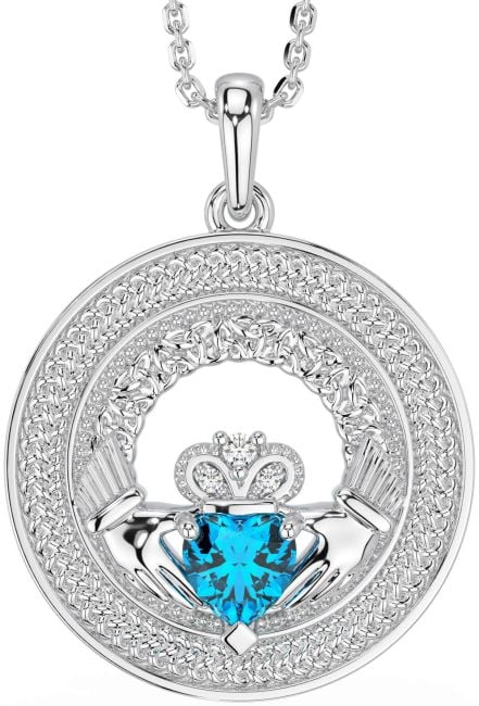 Diamond Topaz Silver Claddagh Celtic Trinity Knot Necklace