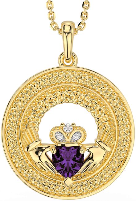 Diamond Alexandrite Gold Claddagh Celtic Trinity Knot Necklace