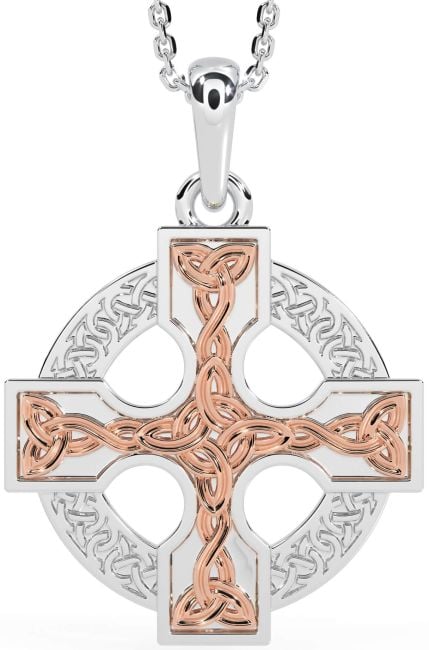 Rose Gold Silver Celtic Cross Necklace