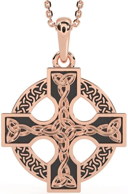 Rose Gold Silver Black Rhodium Celtic Cross Necklace