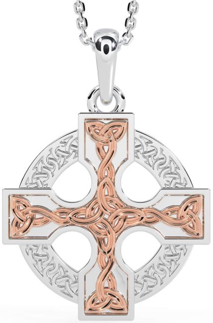 White Rose Gold Celtic Cross Necklace