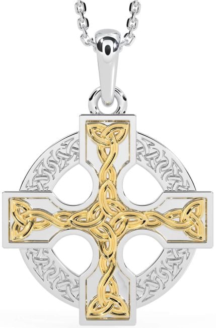 White Yellow Gold Celtic Cross Necklace