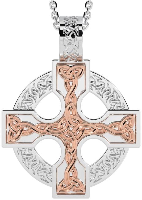 Rose Gold Silver Celtic Cross Necklace