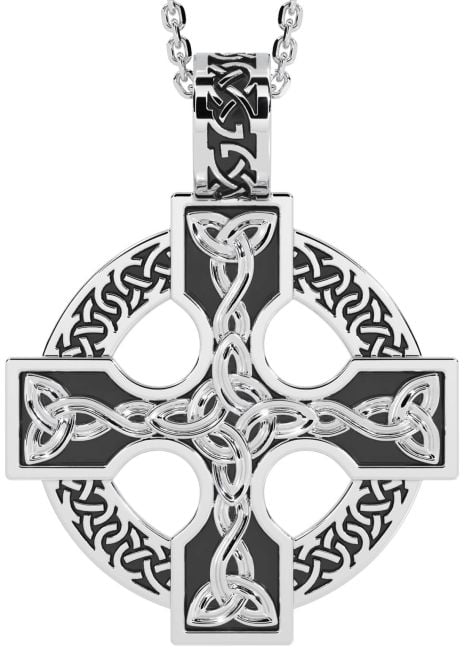 Silver Black Rhodium Celtic Cross Necklace