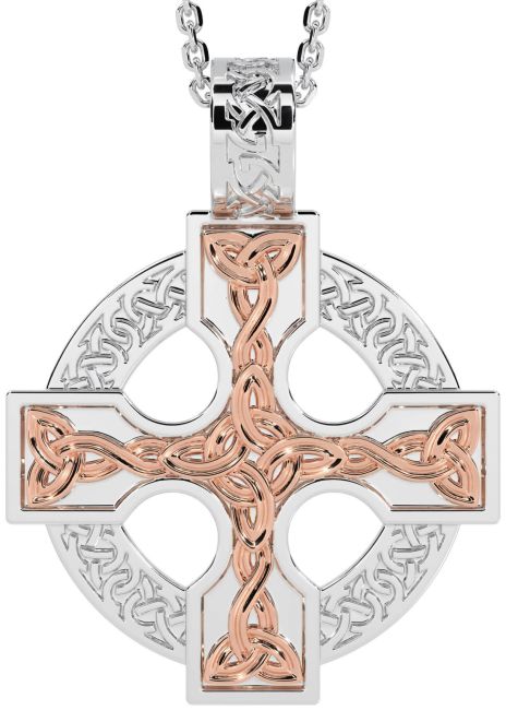 White Rose Gold Celtic Cross Necklace