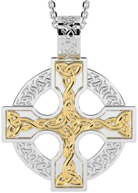 White Yellow Gold Celtic Cross Necklace