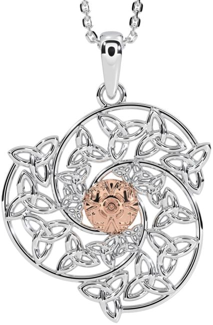 White Rose Gold Celtic Trinity knot Warrior Necklace