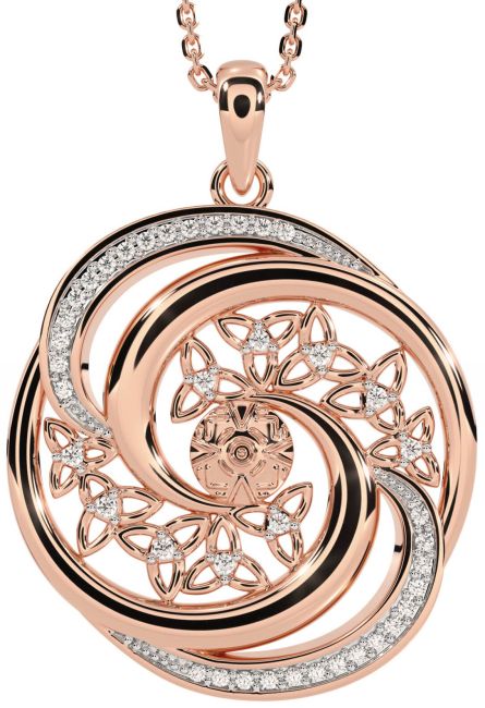 Diamond Rose Gold Silver Celtic Warrior Trinity knot Necklace