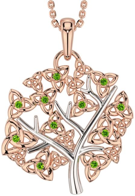 Peridot Rose Gold Silver Celtic Tree of Life Trinity Knot Necklace