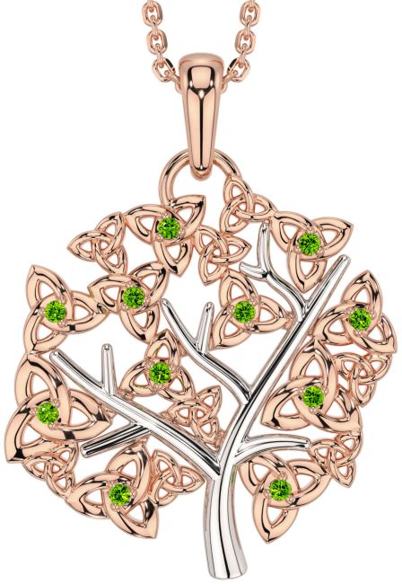 Peridot White Rose Gold Celtic Tree of Life Trinity Knot Necklace