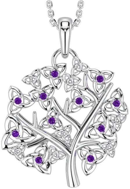 Amethyst Silver Celtic Tree of Life Trinity Knot Necklace