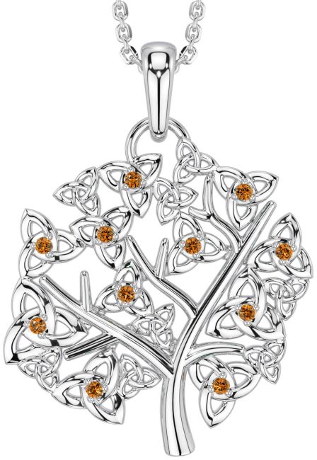 Citrine Silver Celtic Tree of Life Trinity Knot Necklace