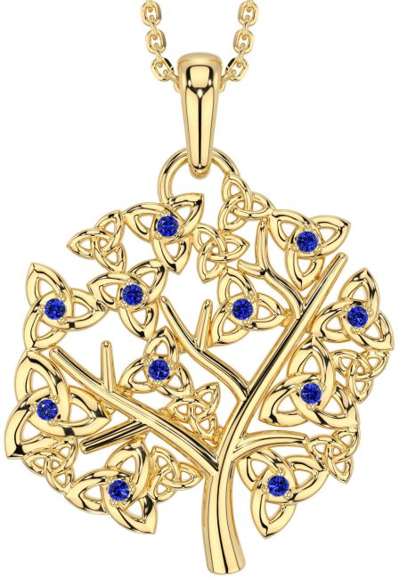 Sapphire Gold Celtic Tree of Life Trinity Knot Necklace
